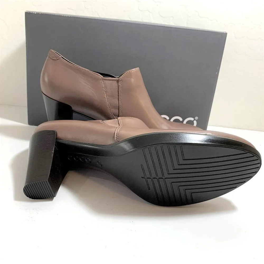 Ecco Shape 55 Plateau Stack Boots Leather Heels Booties Brown Size 40 US 9 - 9.5